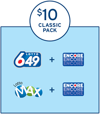 在一個淺藍色的方框上方,有一個圓圈,圈內有三行字,分別顯示著「$20」,「LOTTO MAX」及「PACK」。在淺藍色的方框內有一行內容,顯示著「4 x LOTTO MAX的標識」。